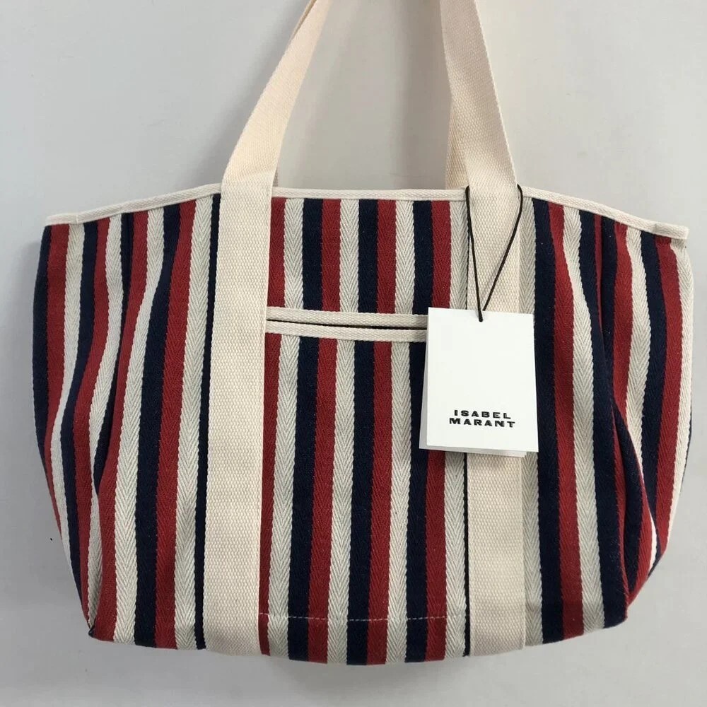 🇫🇷 Isabel Marant Red/White/Navy Striped Woven Tote Bag ✨
